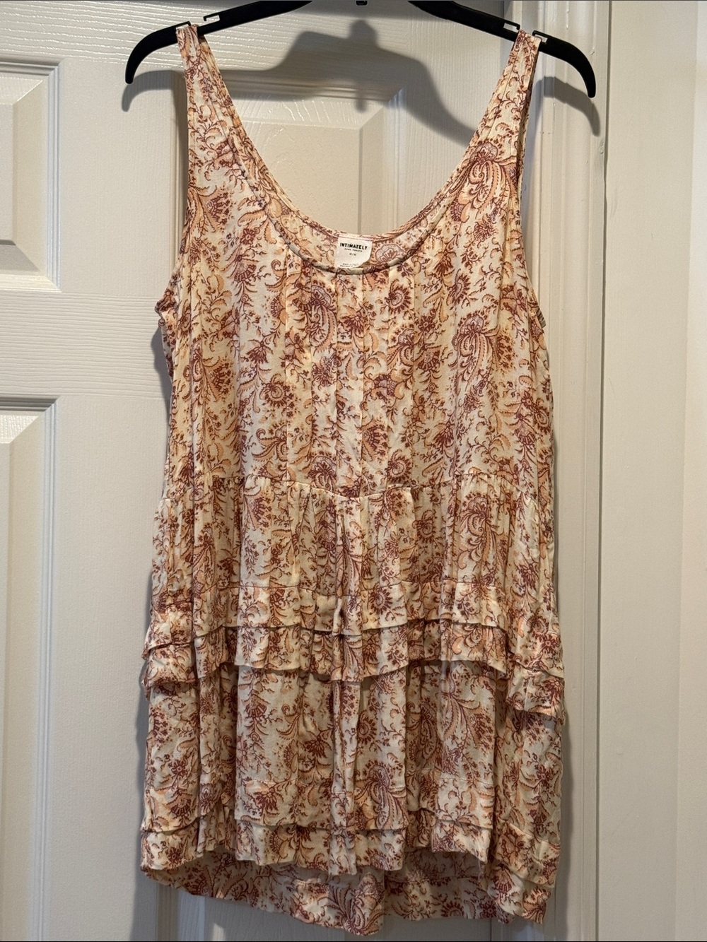 FreePeople Intimately Cream Rust Paisley Floral RuffleTiered Babydoll Coquette M